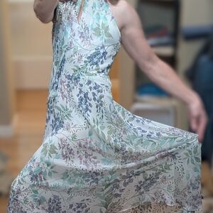 Leslie Fay Asymmetrical Dress in Floral Blues and Greens